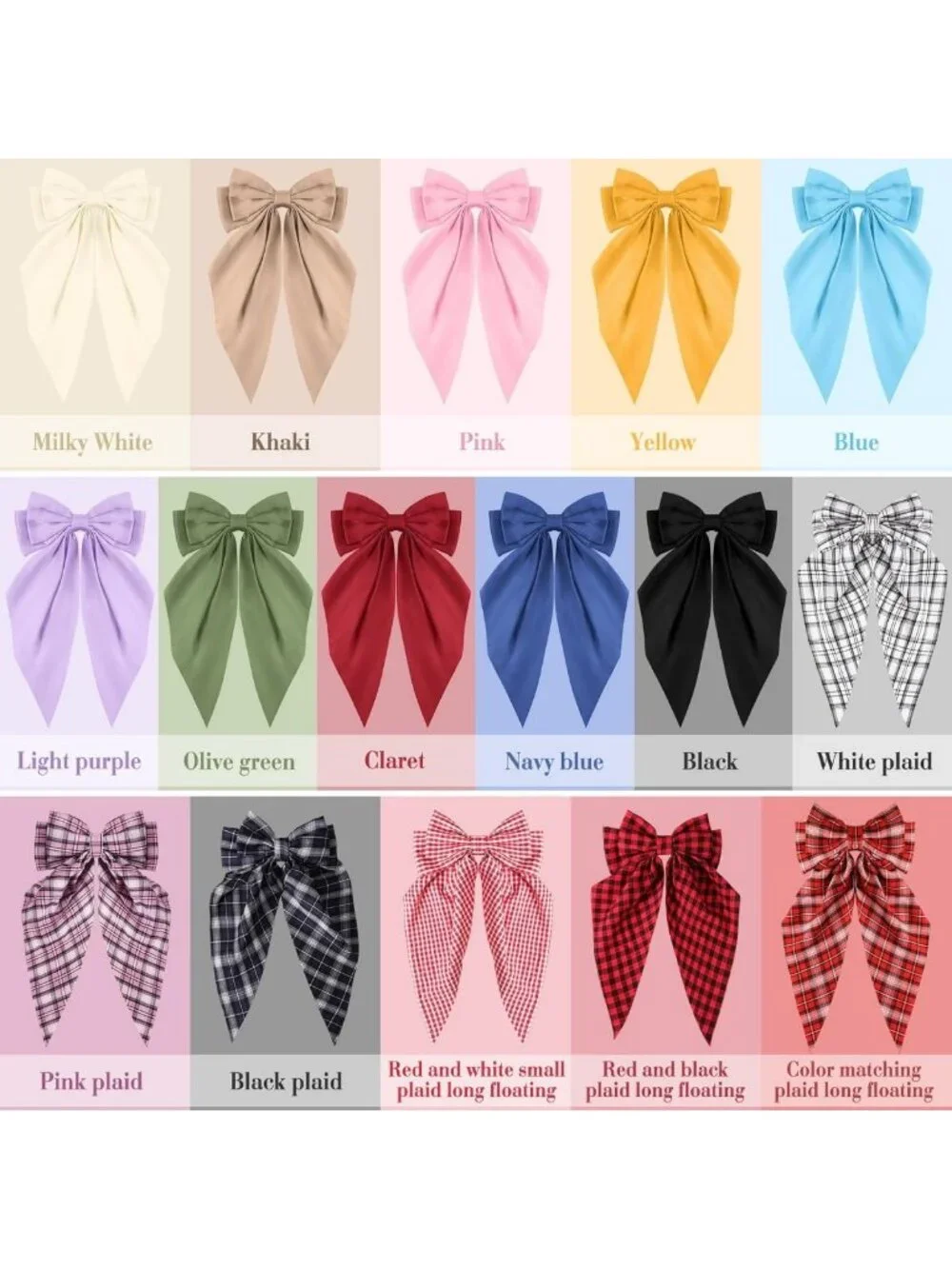16 Pcs Silky Satin Hair Bows - Oversized Ribbons for Women, Long Tail Clips